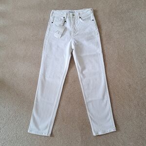 Zara Denim Comfort Mom Fit White Jeans Womens Size 4 Stretch High Rise Ankle NWT